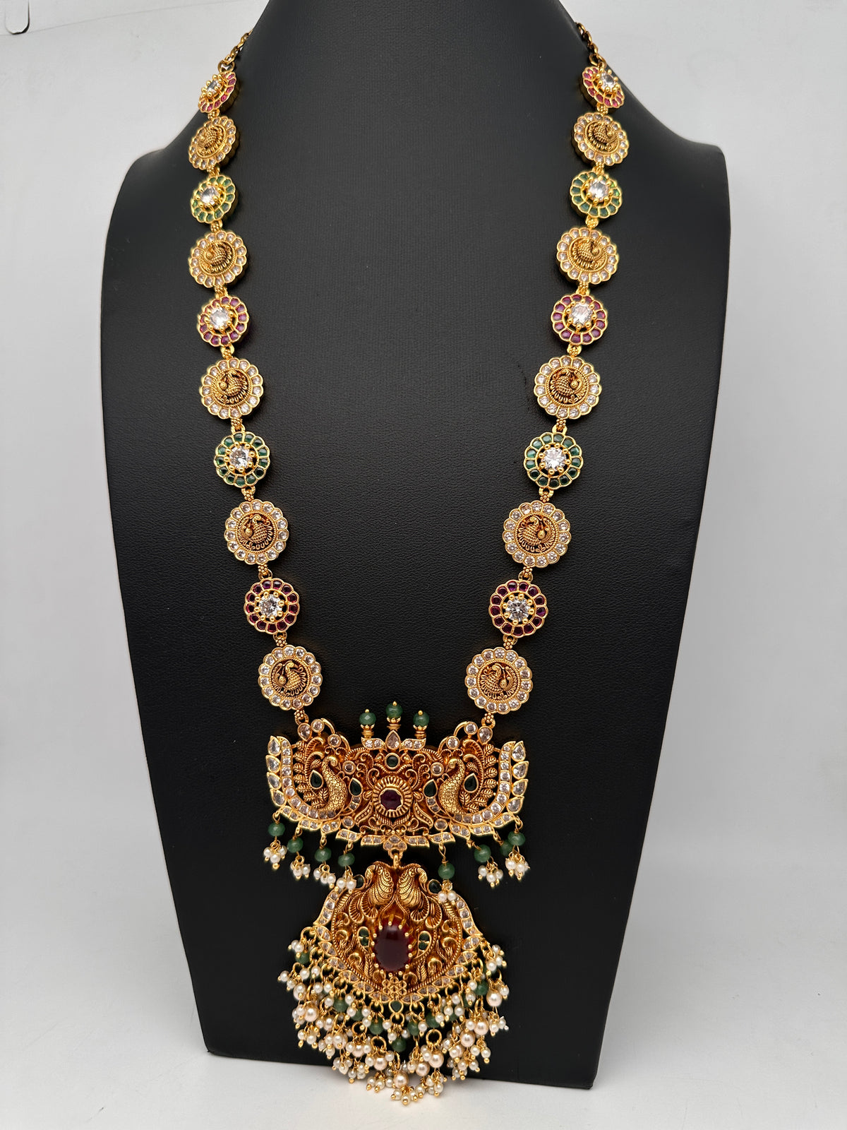 Peacock Long Mala Multi Stones Necklace - product photo 8