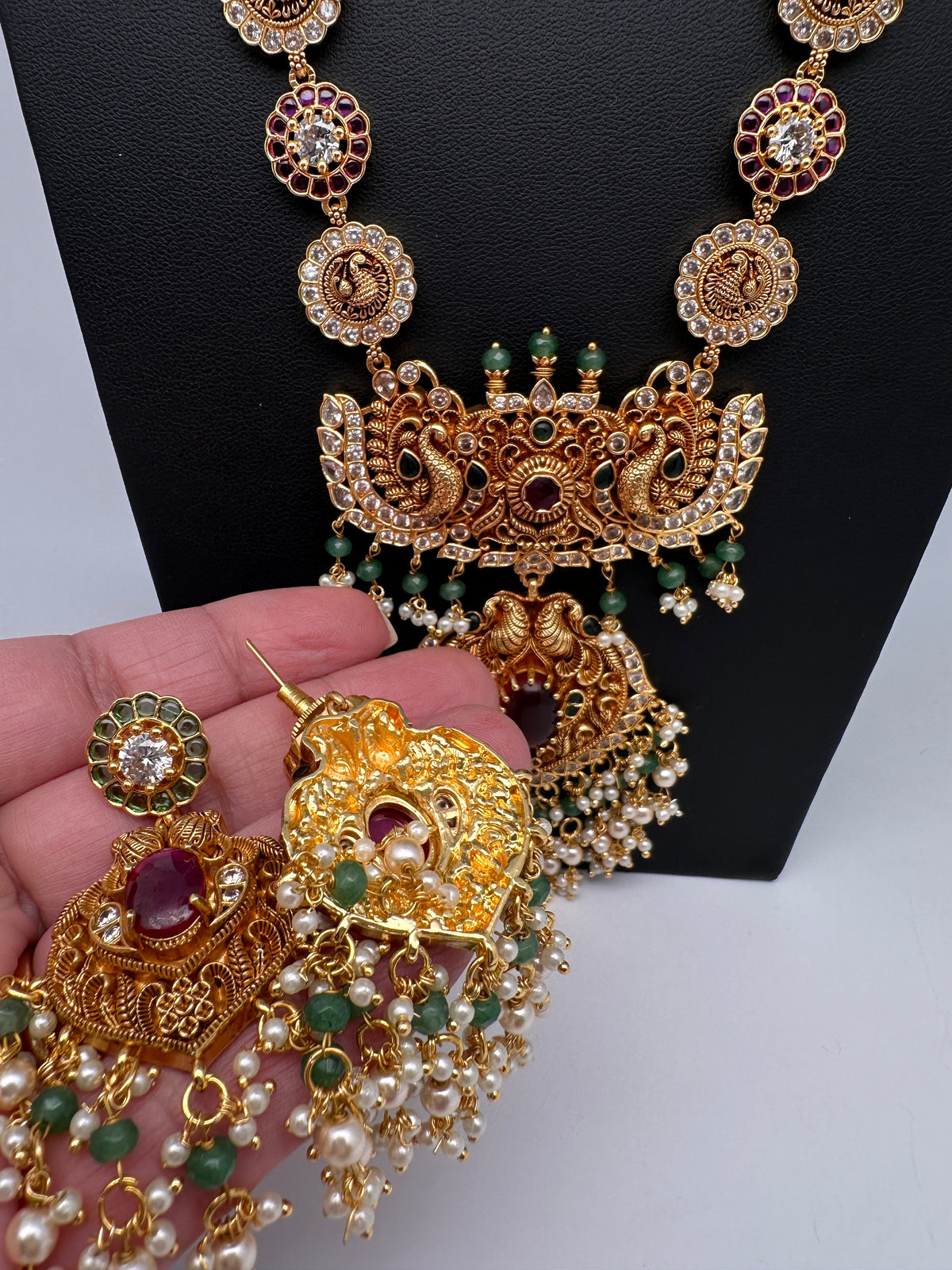 Peacock Long Mala Multi Stones Necklace - product photo 10