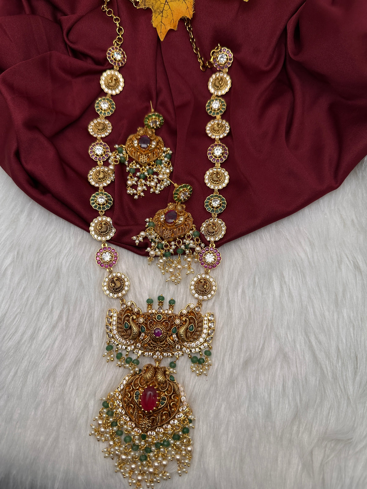 Peacock Long Mala Multi Stones Necklace - product photo 1