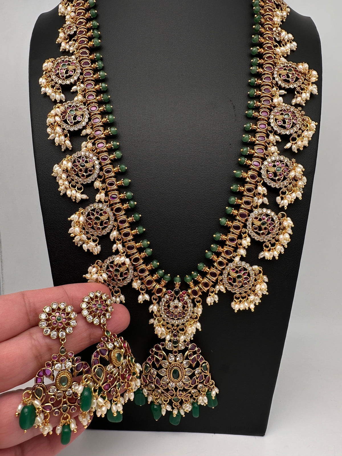 Bottu Rice Pearls Kempu Guttapusalu Necklace Set with Earrings - TJ000993