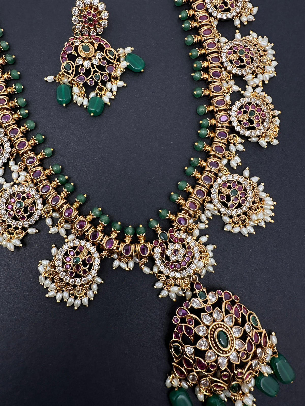 Bottu Rice Pearls Kempu Guttapusalu Necklace Set with Earrings - TJ000993