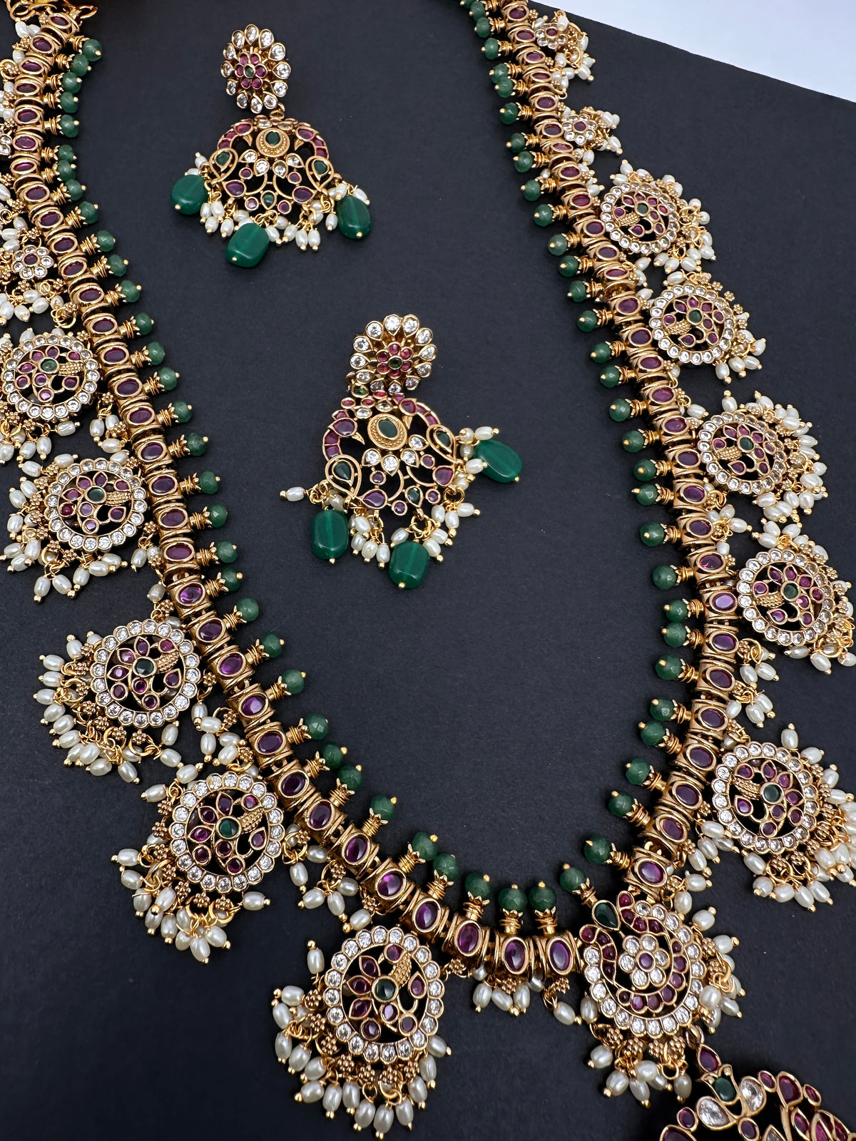 Bottu Rice Pearls Kempu Guttapusalu Necklace Set with Earrings - TJ000993
