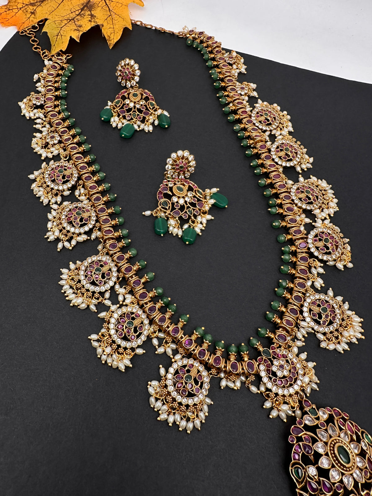 Bottu Rice Pearls Kempu Guttapusalu Necklace Set with Earrings - TJ000993