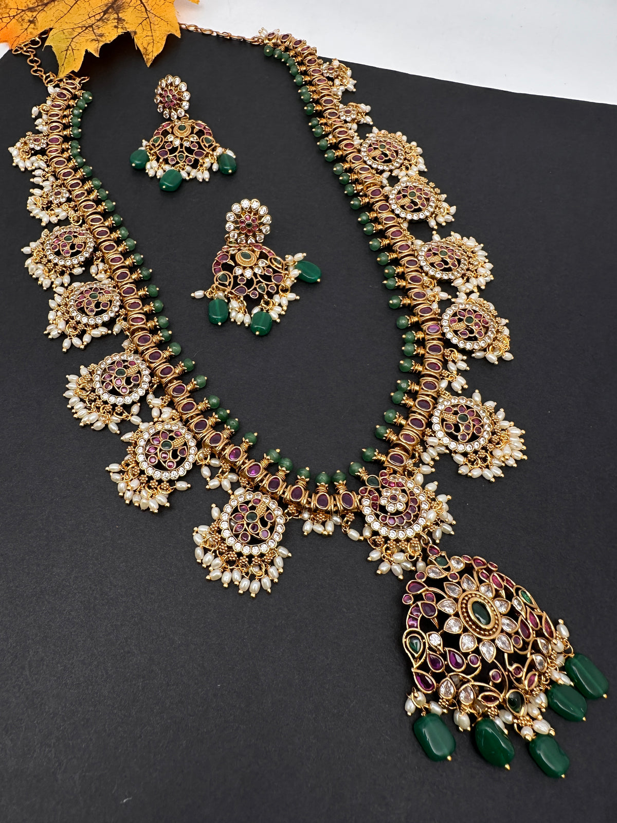 Bottu Rice Pearls Kempu Guttapusalu Necklace Set with Earrings - TJ000993