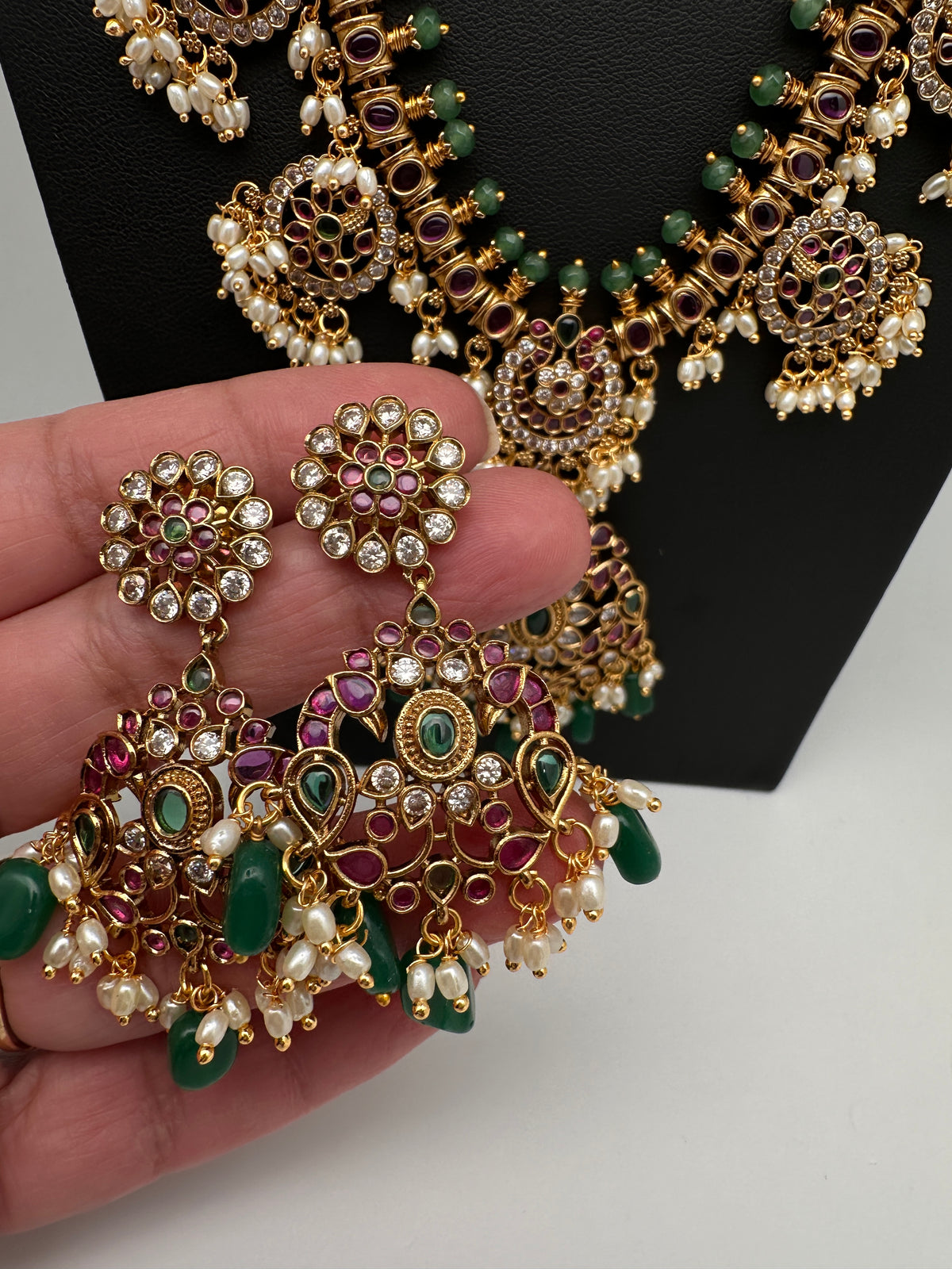 Bottu Rice Pearls Kempu Guttapusalu Necklace Set with Earrings - TJ000993