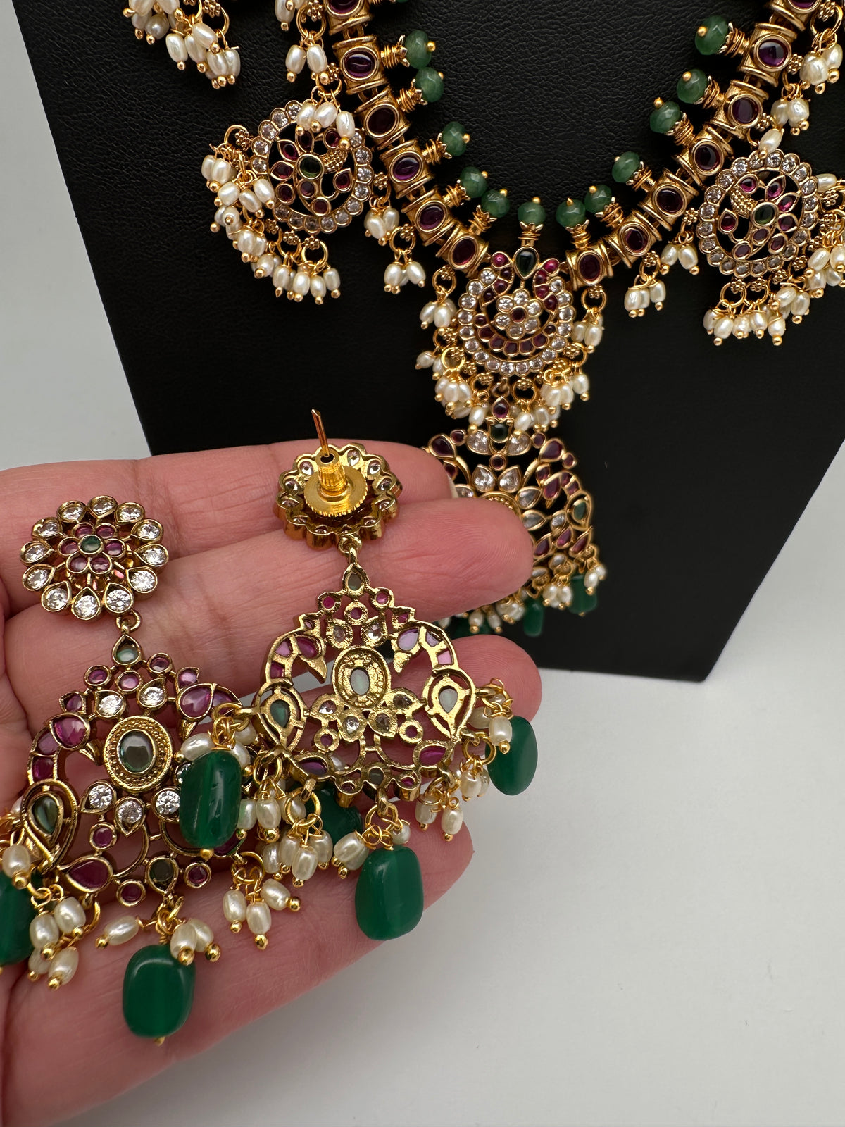 Bottu Rice Pearls Kempu Guttapusalu Necklace Set with Earrings - TJ000993