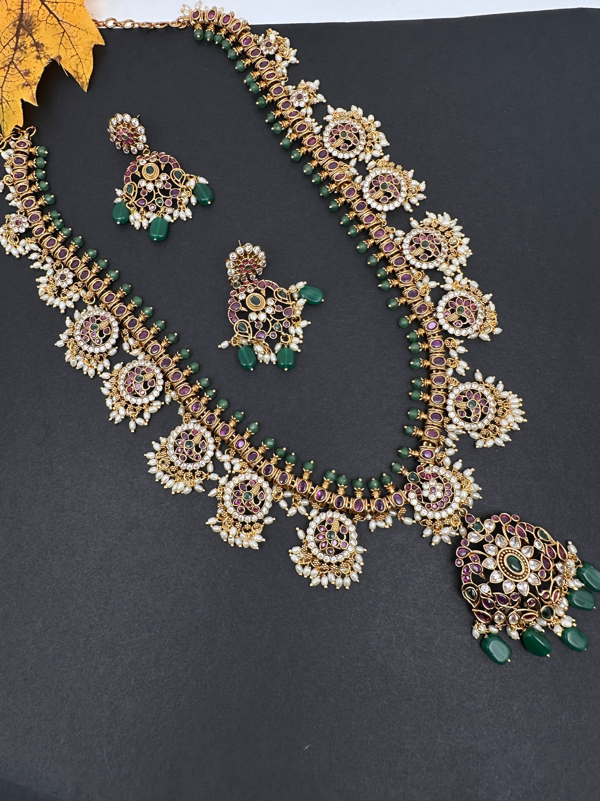 Bottu Rice Pearls Kempu Guttapusalu Necklace Set with Earrings - TJ000993