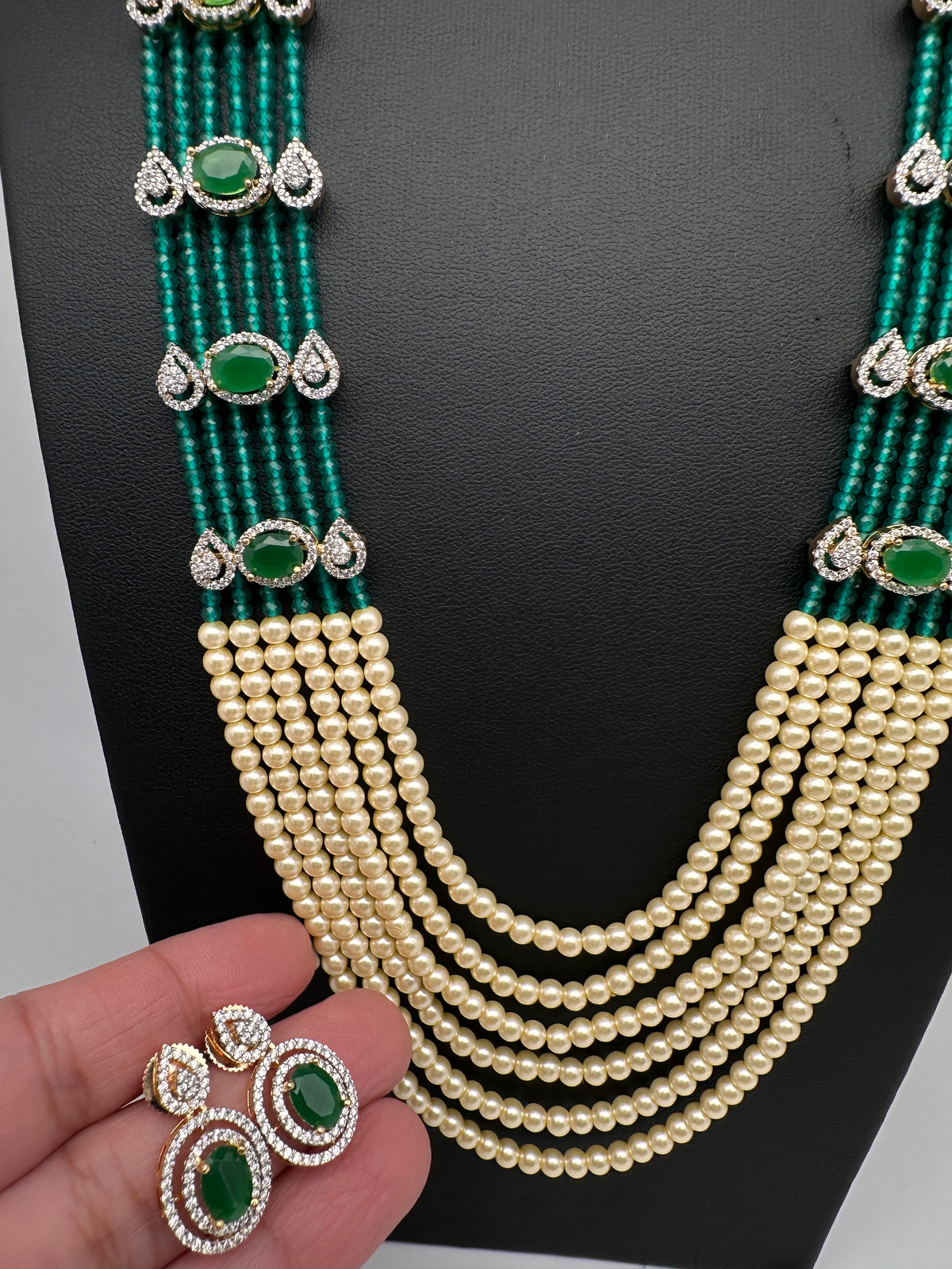 Pearls Beads Multi Layer Long Necklace - Green