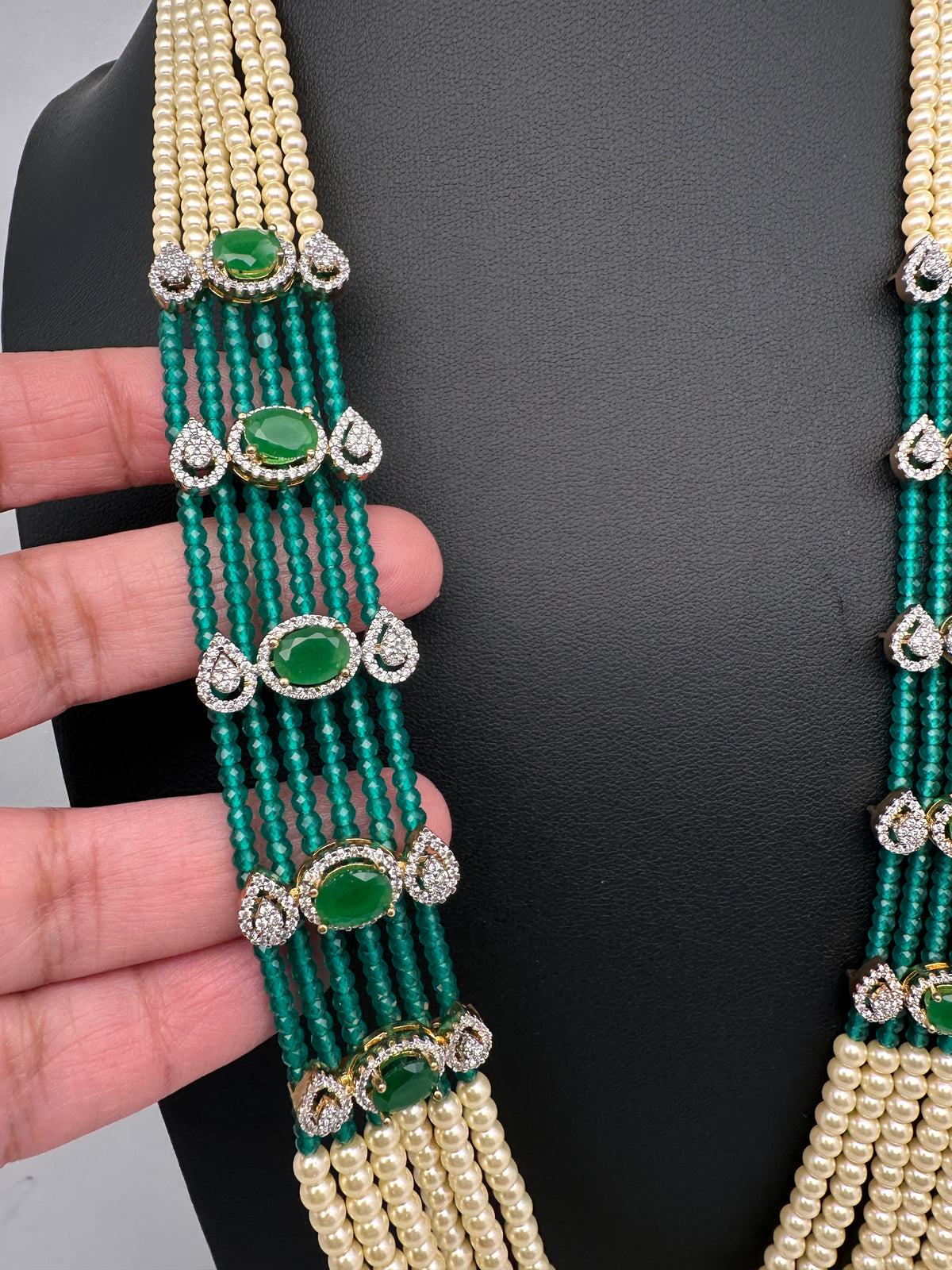 Pearls Beads Multi Layer Long Necklace - Green
