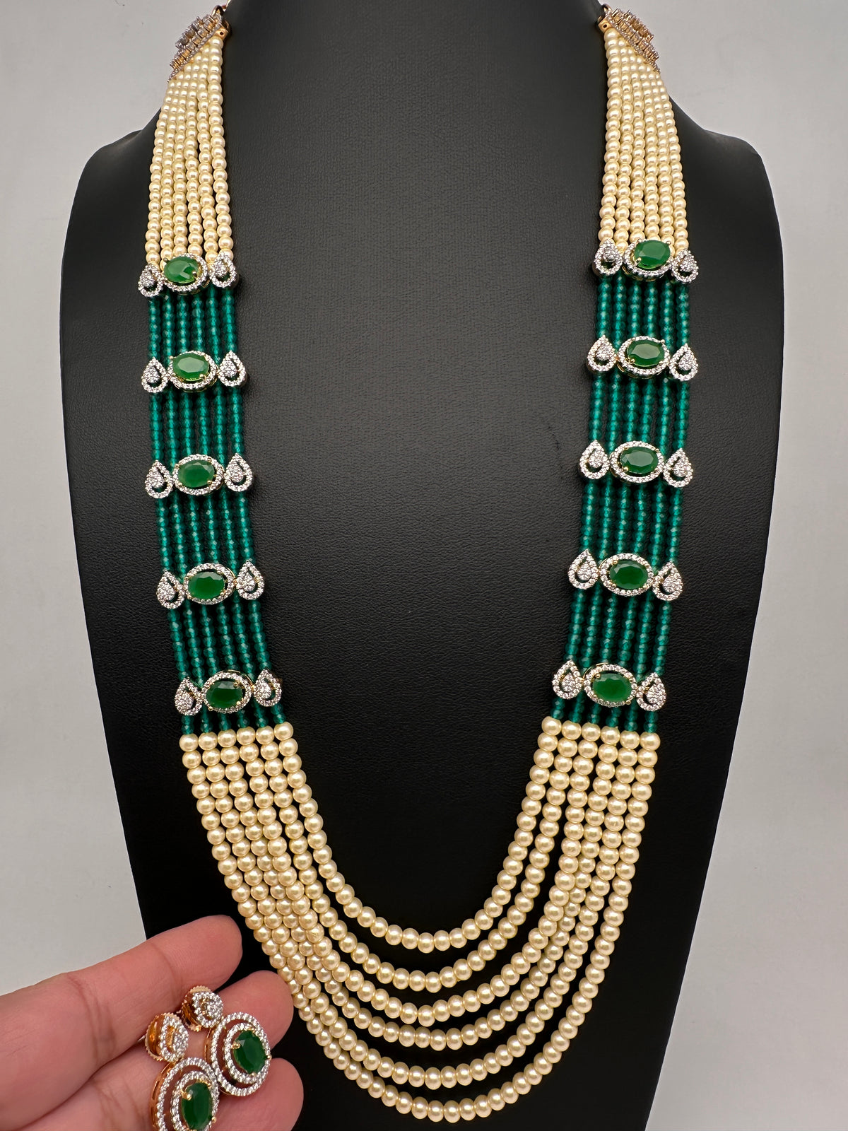 Pearls Beads Multi Layer Long Necklace - Green