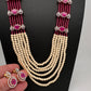 Pearls Beads Multi Layer Long Necklace - Pink