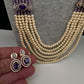 Pearls Beads Multi Layer Long Necklace - Purple