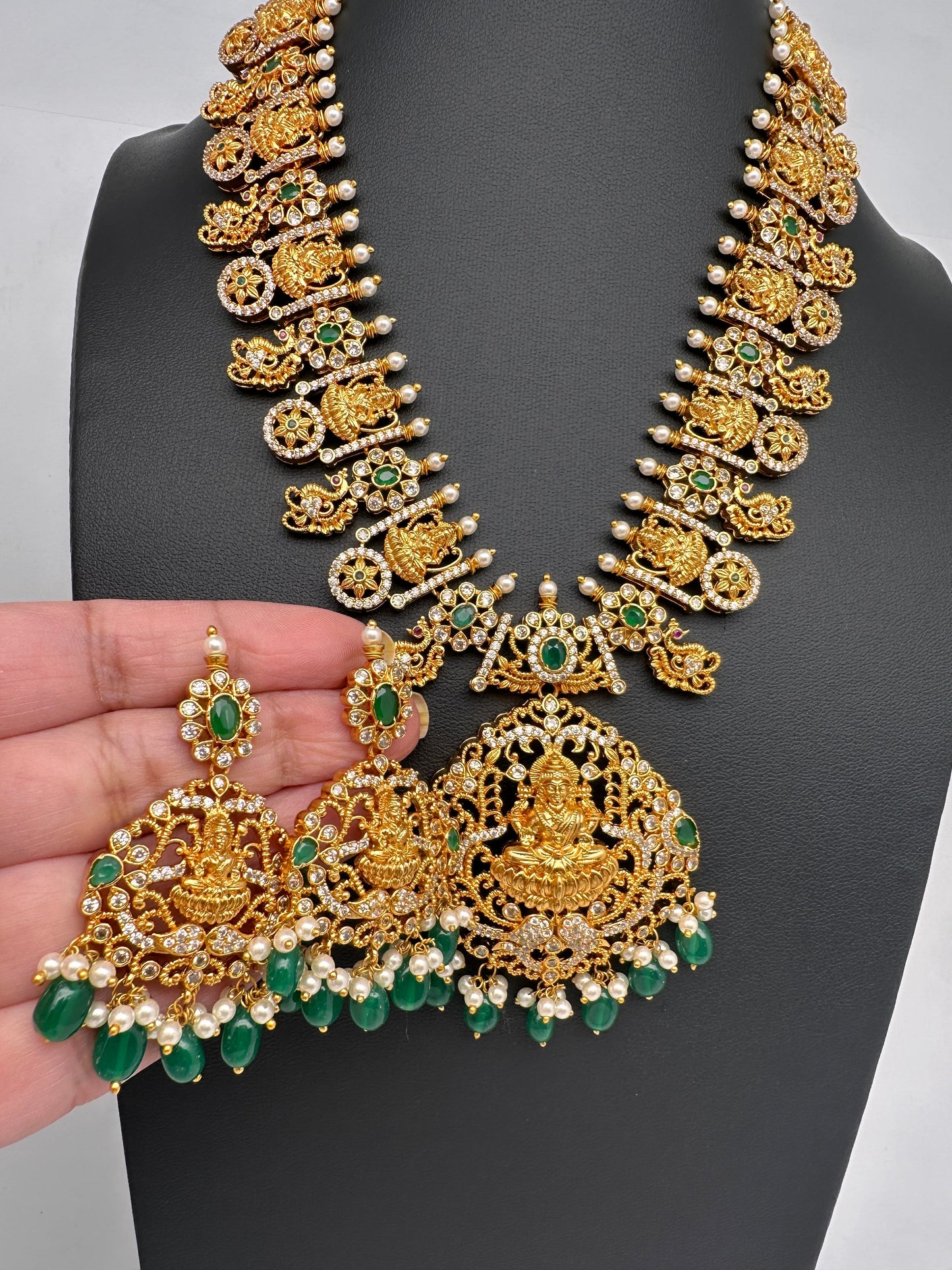 Goddess Lakshmi Green Stone Peacock Green beads Necklace