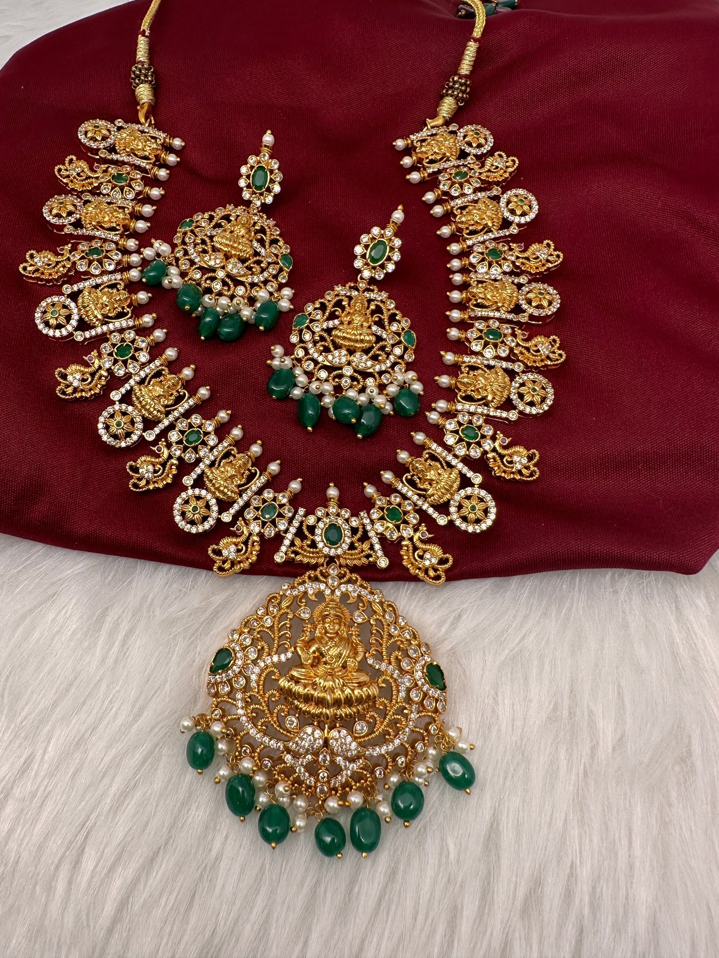 Goddess Lakshmi Green Stone Peacock Green beads Necklace