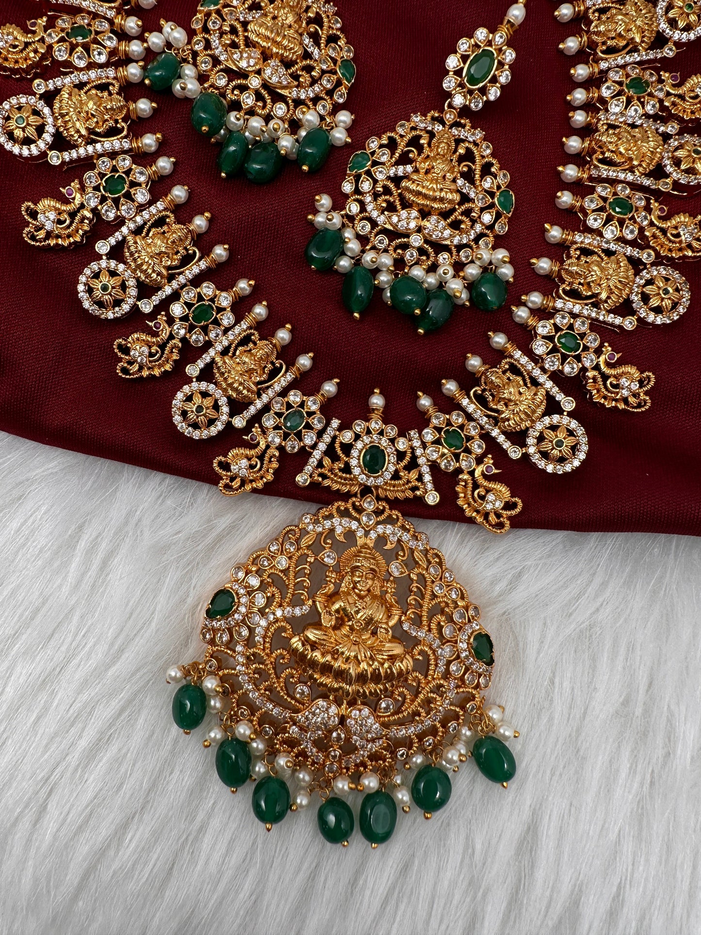 Goddess Lakshmi Green Stone Peacock Green beads Necklace