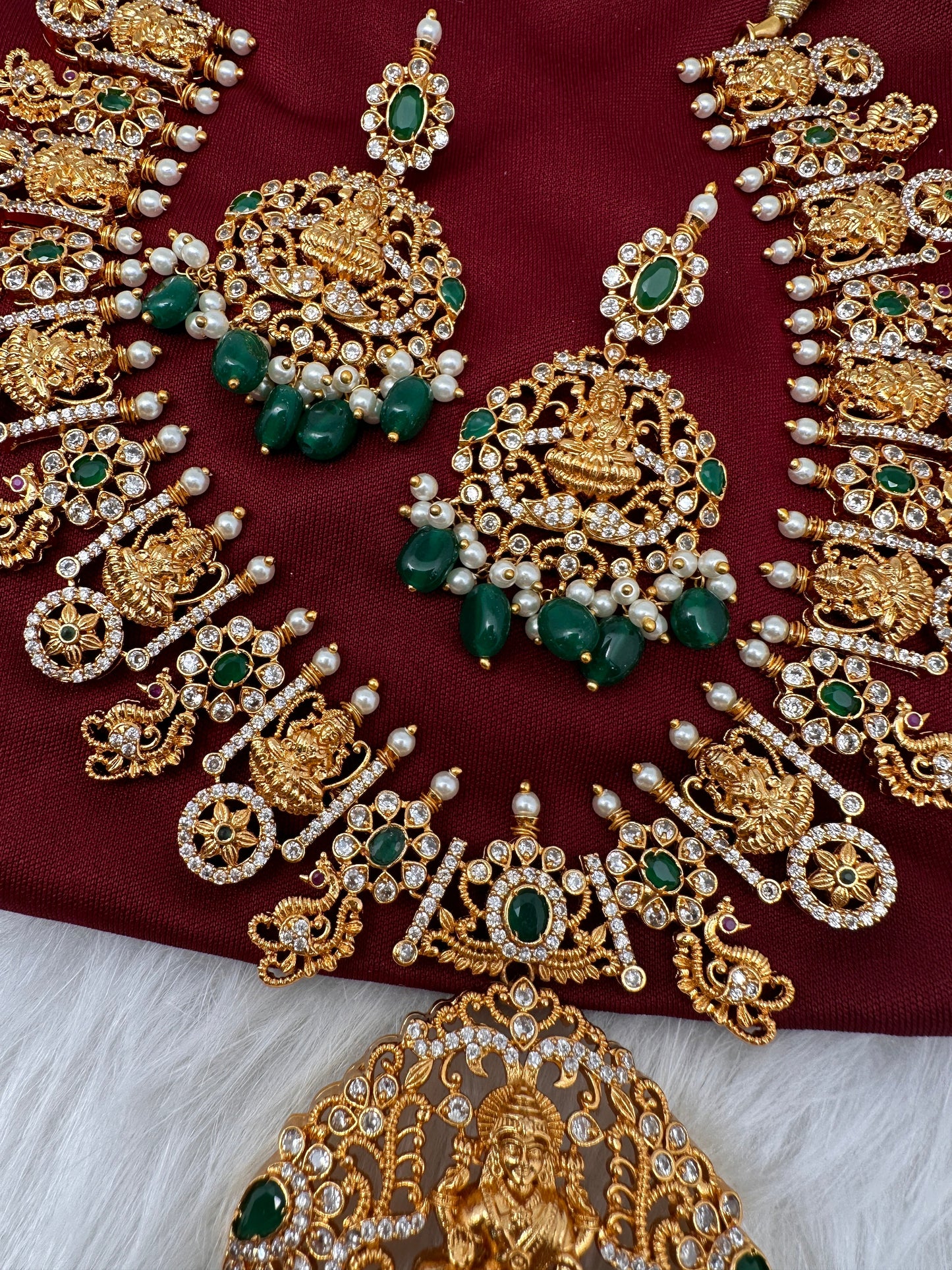Goddess Lakshmi Green Stone Peacock Green beads Necklace