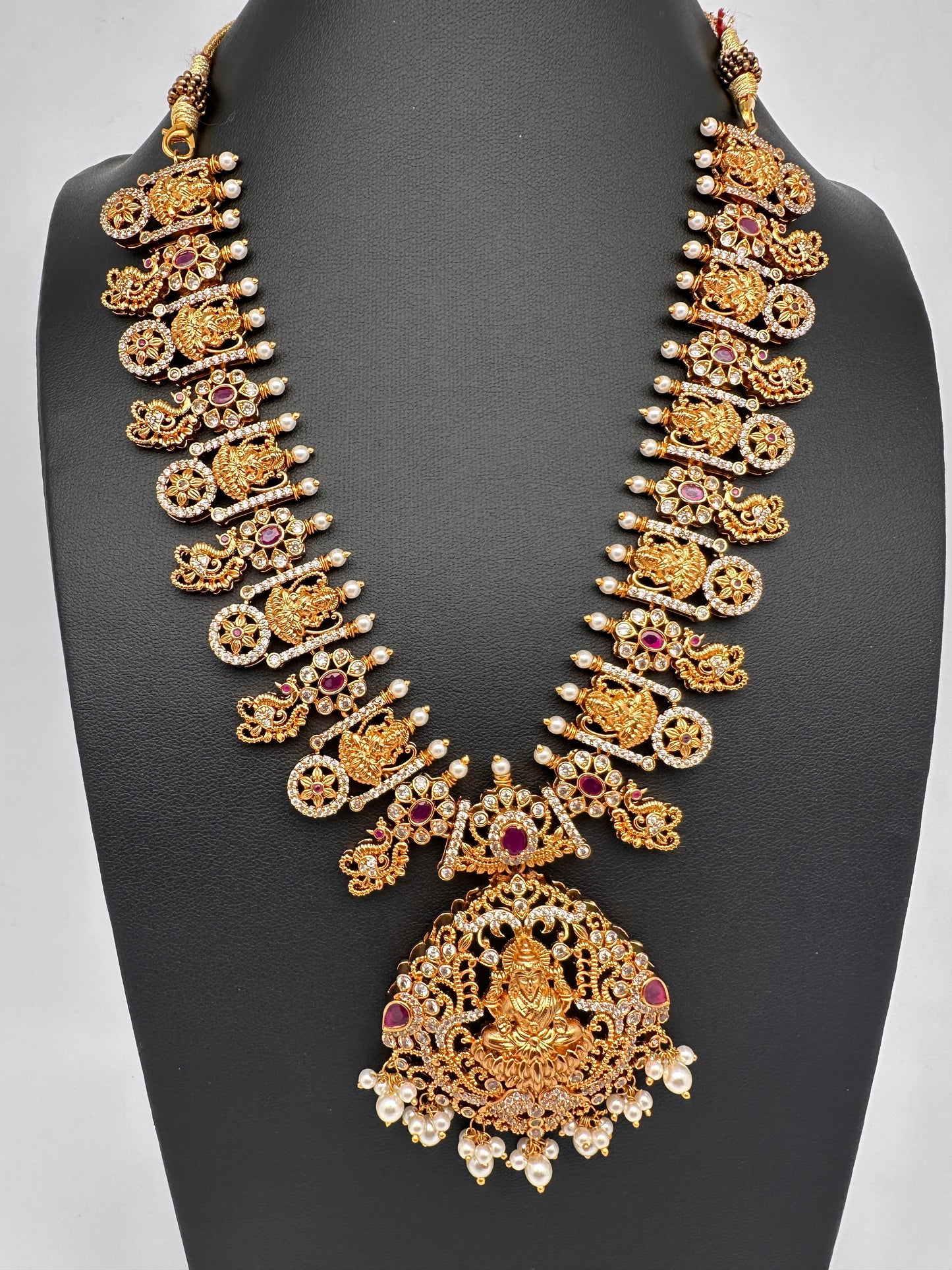 Goddess Lakshmi Red Stone Peacock Necklace