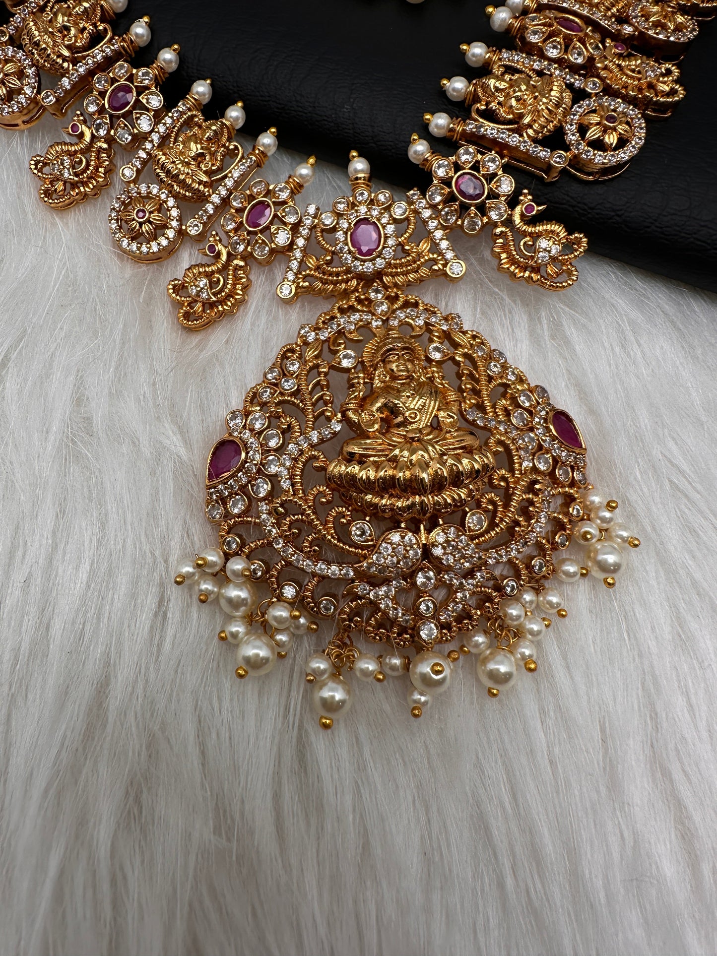 Goddess Lakshmi Red Stone Peacock Necklace