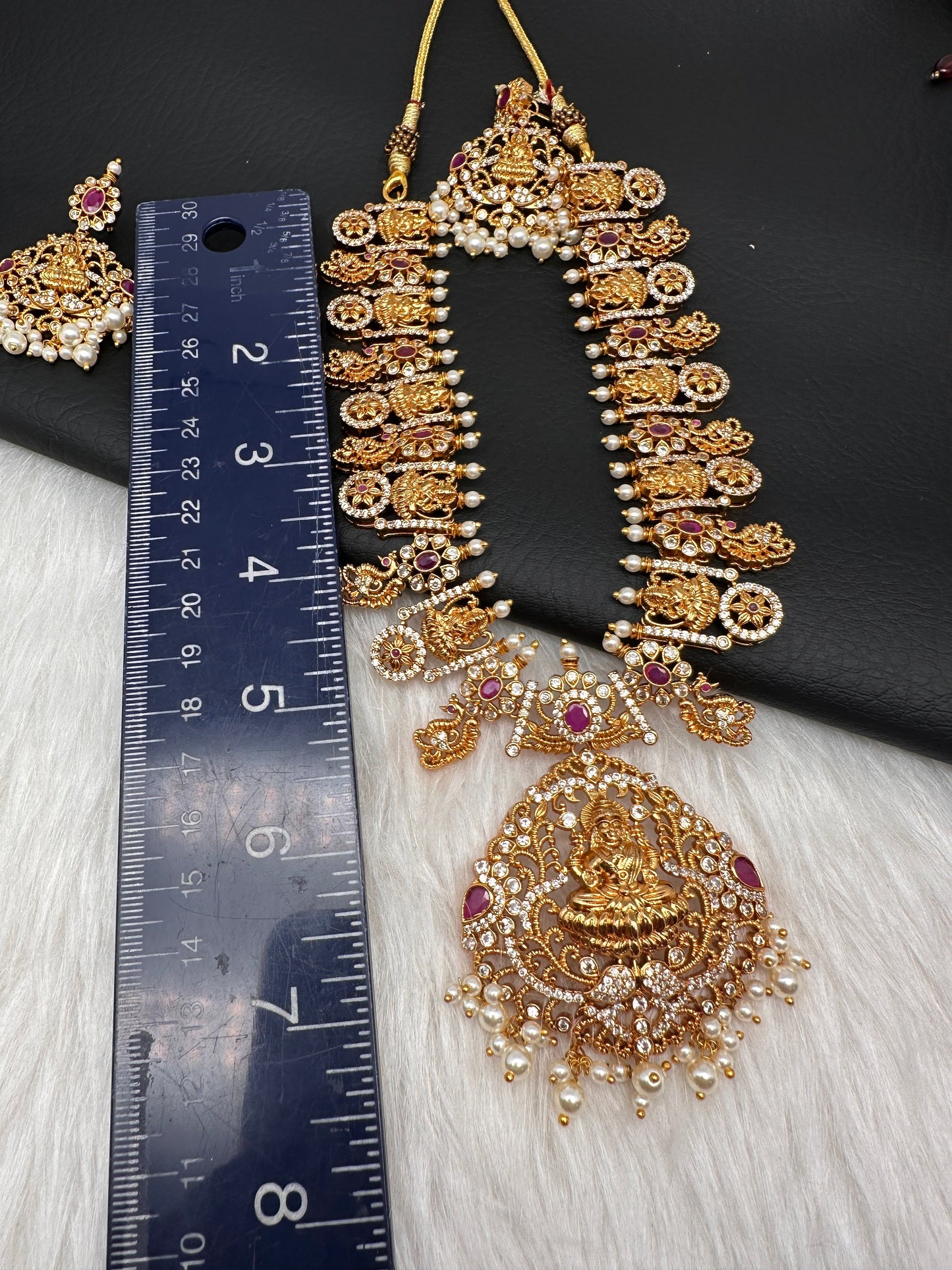 Goddess Lakshmi Red Stone Peacock Necklace