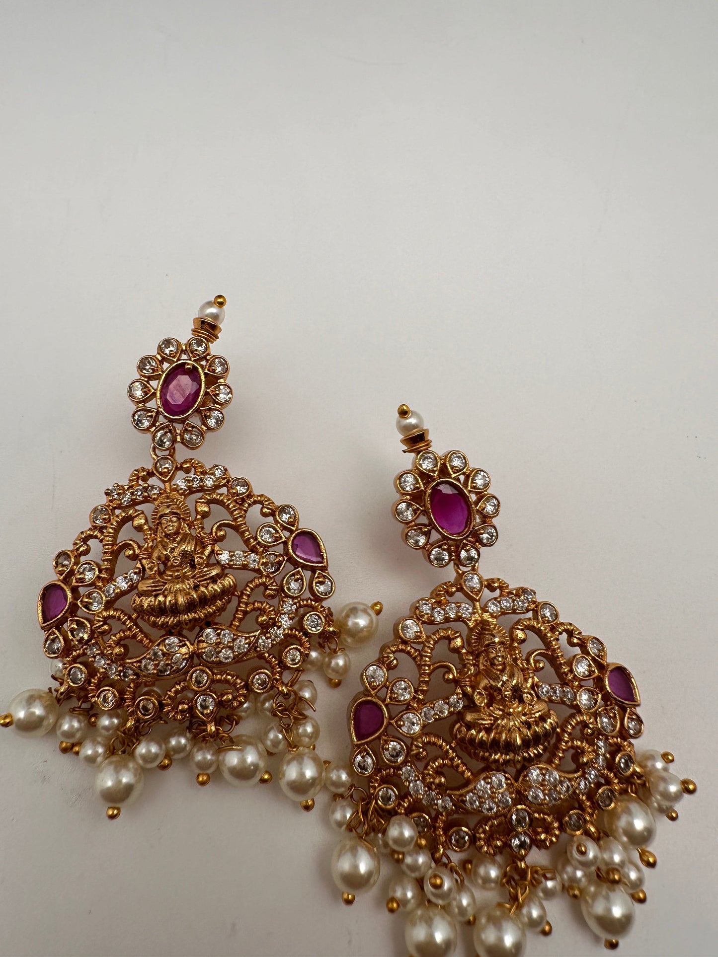 Goddess Lakshmi Red Stone Peacock Necklace