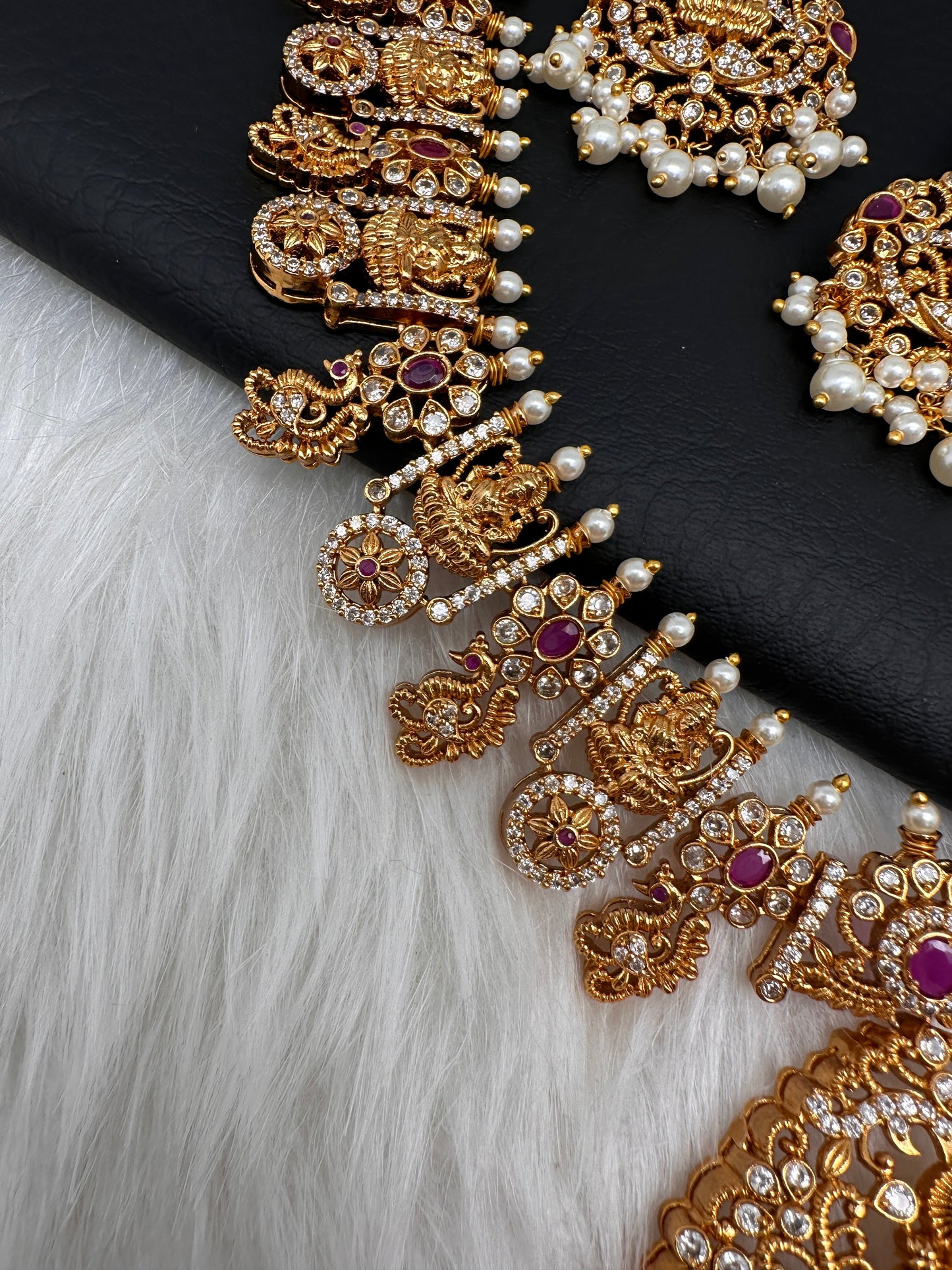 Goddess Lakshmi Red Stone Peacock Necklace