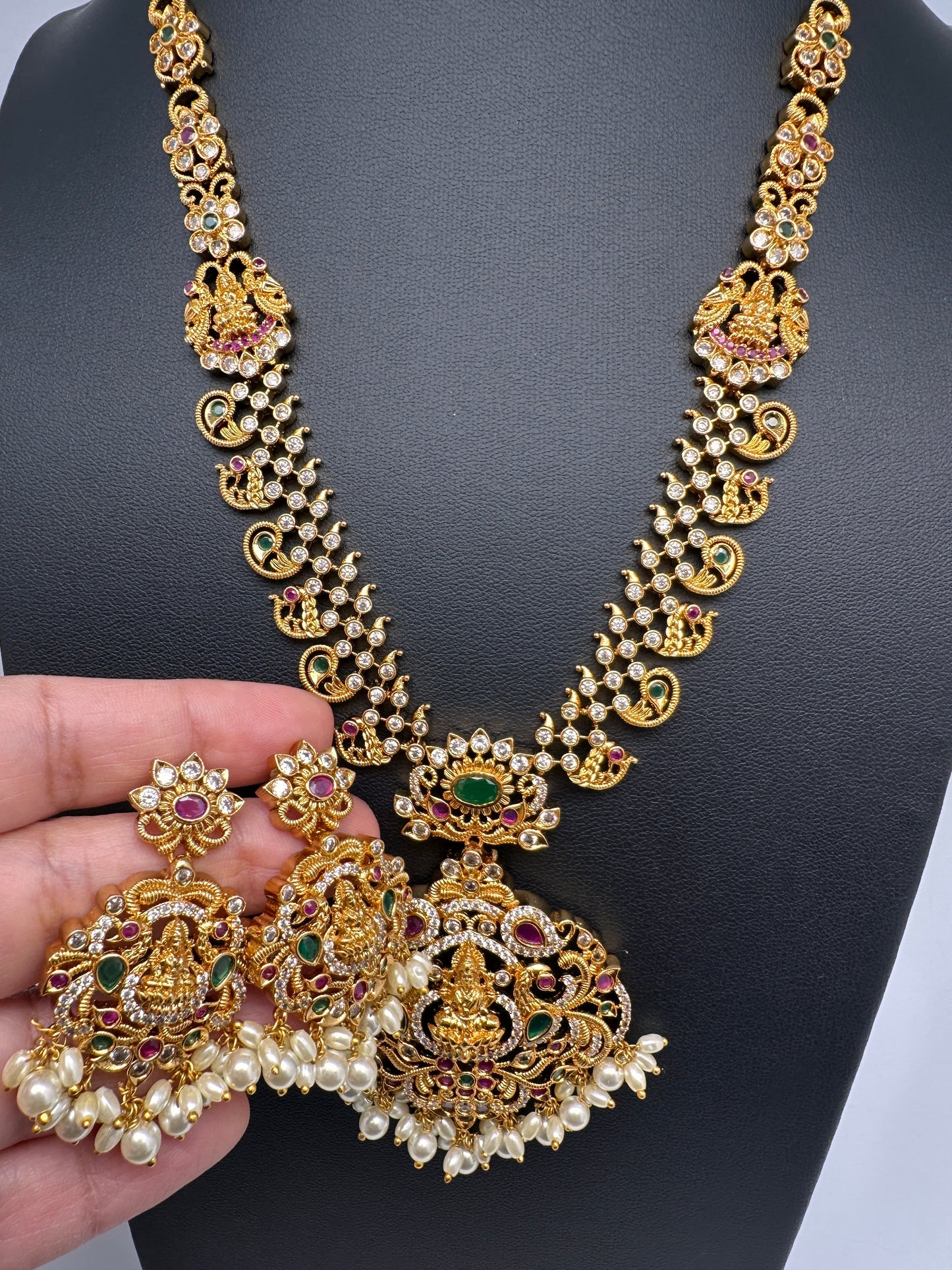 Goddess Lakshmi Multi Stone CZ Short Necklace
