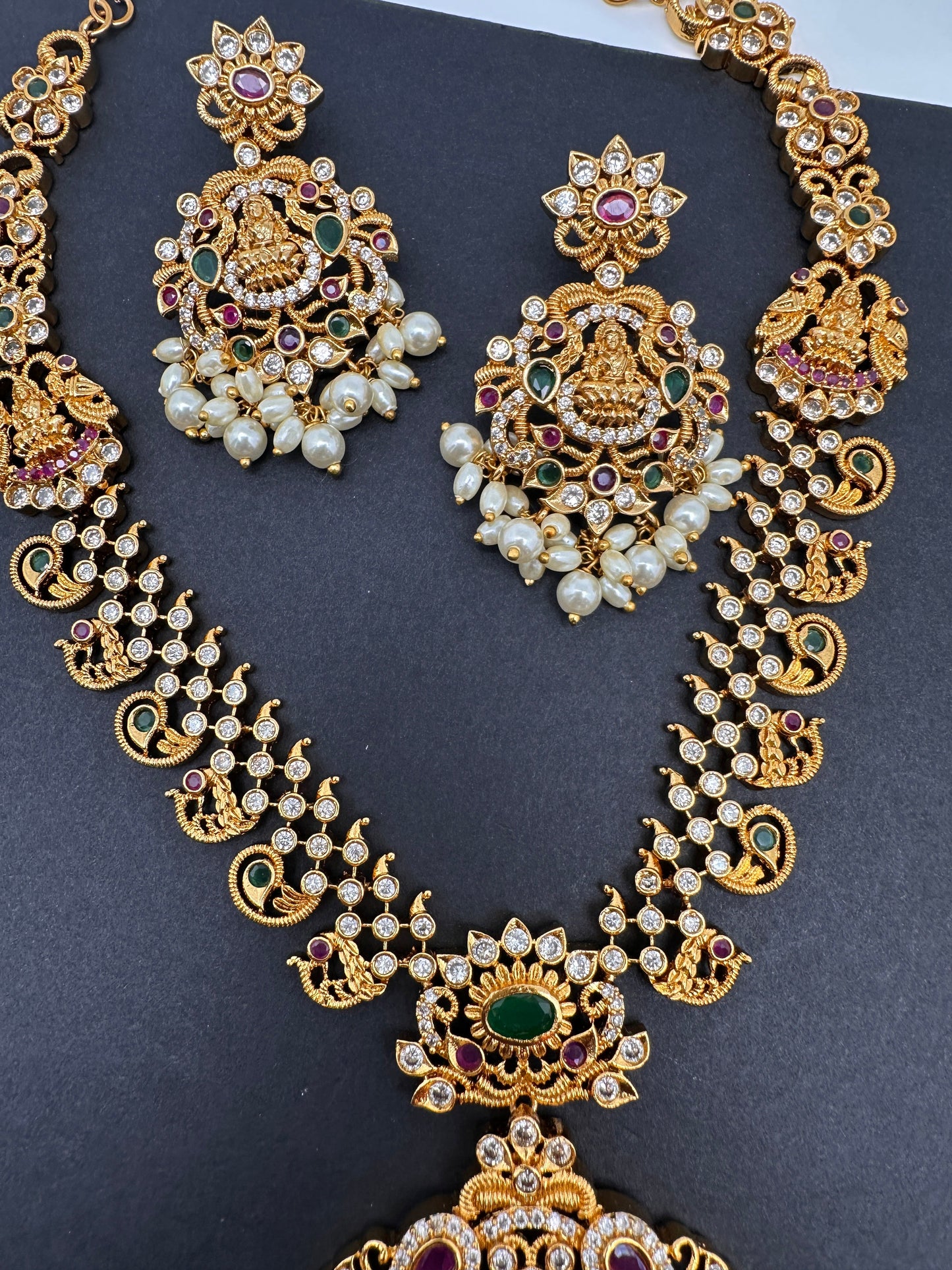 Goddess Lakshmi Multi Stone CZ Short Necklace