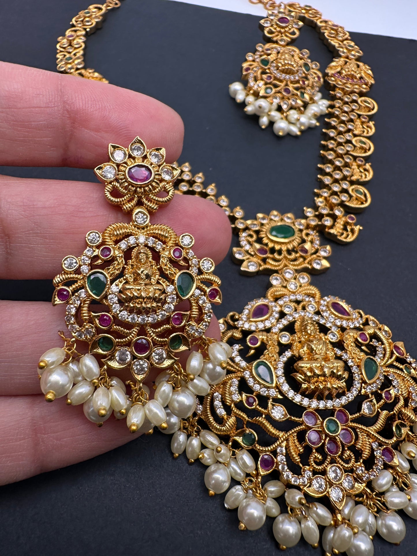 Goddess Lakshmi Multi Stone CZ Short Necklace