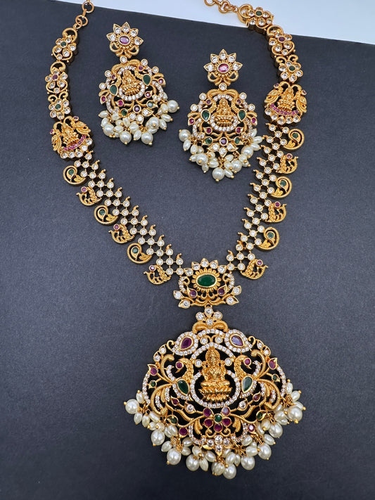 Goddess Lakshmi Multi Stone CZ Short Necklace
