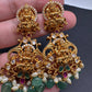 Goddess Lakshmi Links Emerald beads CZ Matte Finish Necklace