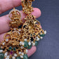 Goddess Lakshmi Links Emerald beads CZ Matte Finish Necklace