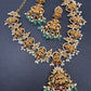 Goddess Lakshmi Links Emerald beads CZ Matte Finish Necklace