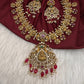 Goddess Lakshmi Peacock Links Red beads CZ Matte Finish Necklace