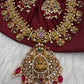 Goddess Lakshmi Peacock Links Red beads CZ Matte Finish Necklace