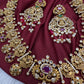 Goddess Lakshmi Peacock Links Red beads CZ Matte Finish Necklace