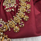 Goddess Lakshmi Peacock Links Red beads CZ Matte Finish Necklace