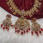 Goddess Lakshmi Peacock Links Red beads CZ Matte Finish Necklace
