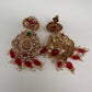 Goddess Lakshmi Peacock Links Red beads CZ Matte Finish Necklace