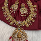Goddess Lakshmi Peacock Links Red beads CZ Matte Finish Necklace