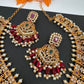 CZ Red Green Stone Red beads Peacock Design Guttapusalu Necklace