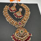 CZ Red Green Stone Red beads Peacock Design Guttapusalu Necklace