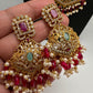 CZ Red Green Stone Red beads Peacock Design Guttapusalu Necklace