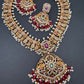 CZ Red Green Stone Red beads Peacock Design Guttapusalu Necklace
