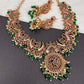 Kempu CZ Green Beads Rice Pearls Guttapusalu Necklace