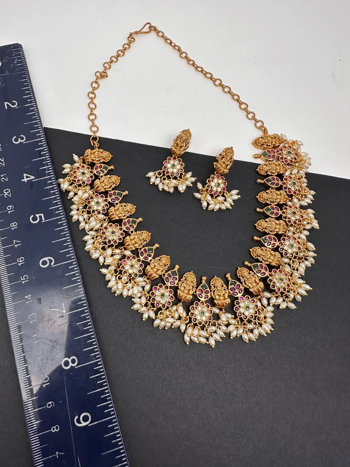 Goddess Lakshmi Rice Pearls Short Guttapusalu Necklace