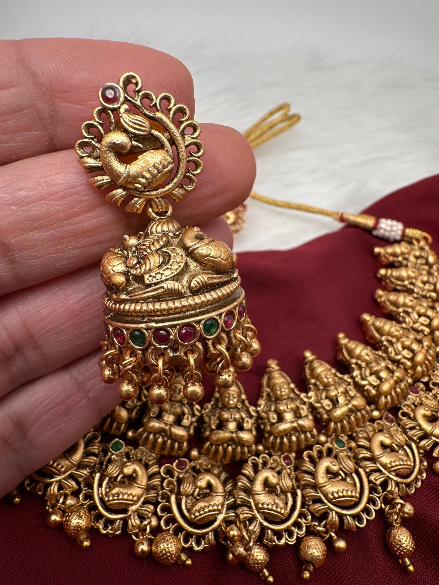 Goddess Lakshmi Peacock Pattern Neckline Necklace