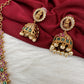 Kempu Mango Pattern Goddess Lakshmi Neckline Necklace with Jhumkis