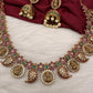 Kempu Mango Pattern Goddess Lakshmi Neckline Necklace with Jhumkis