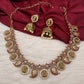 Kempu Mango Pattern Goddess Lakshmi Neckline Necklace with Jhumkis