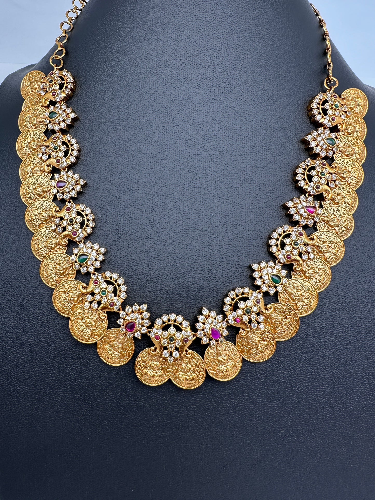 Goddess Lakshmi Multi Stones Red beads Short Guttapusalu Necklace